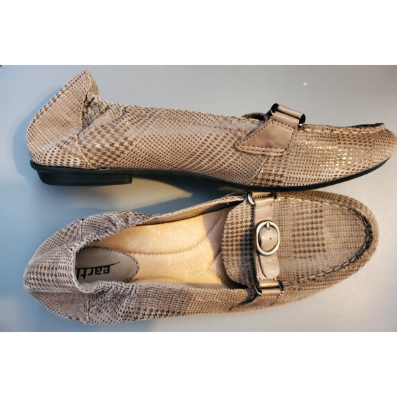 Earth Scout Taupe Leather Houndstooth Print Scrunch Buckle Flats 10B - Picture 2 of 4
